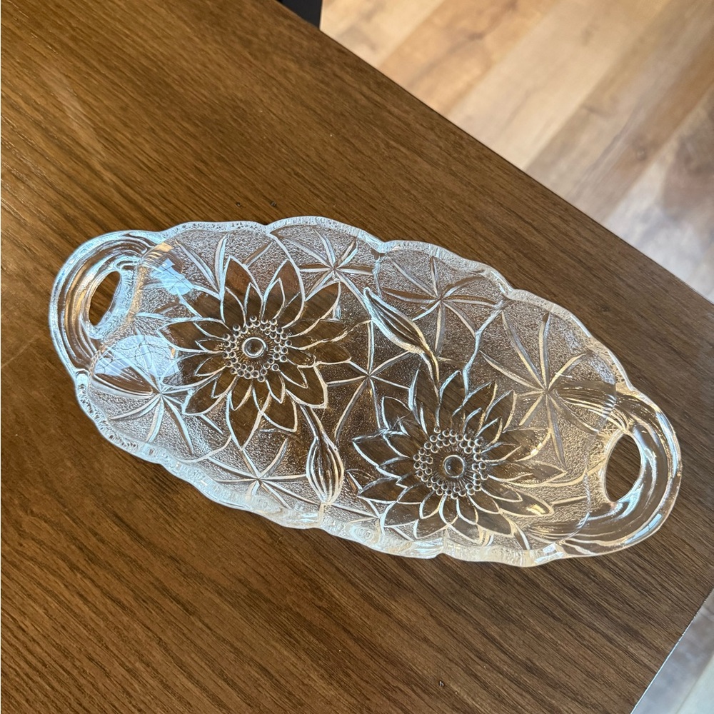 Vintage Indiana Glass Lily Pons Clear 9 1/2 inch Relish Dish